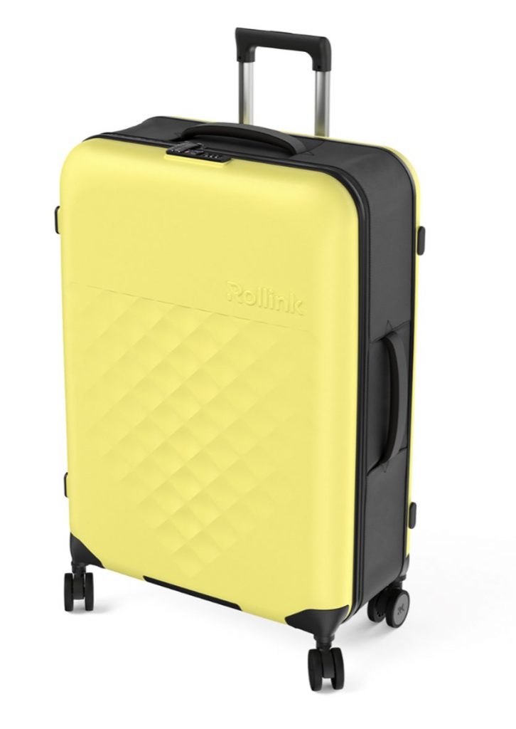 An image of a yellow Rollink suitcase